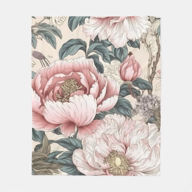 Pink Peony Fleece Blanket (Front)