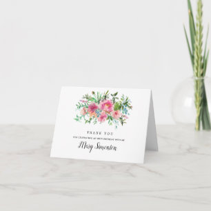 Pink Peony Floral 80th Birthday Photo Thank You Card