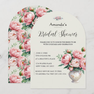 Pink Peony Floral Arch Bridal Shower Invitation