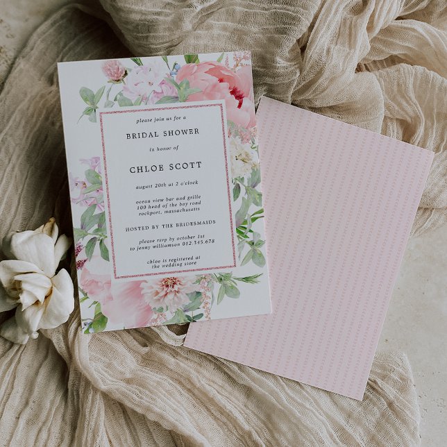 Pink Peony Floral Botanical Bridal Shower Invitation (Creator Uploaded)