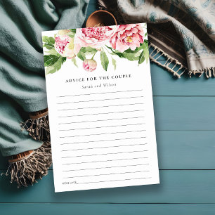 Pink Peony Floral Bridal Shower Advice for Couple