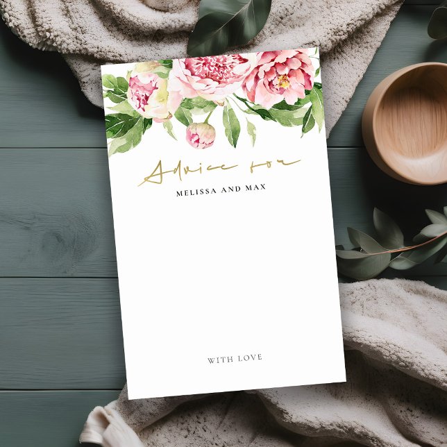 Pink Peony Floral Bridal Shower Advice for Couple (Creator Uploaded)