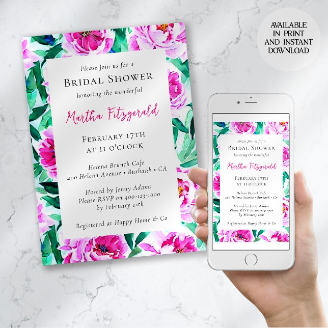Pink Peony Floral Bridal Shower Invitation (Creator Uploaded)