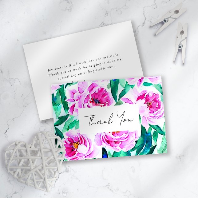 Pink Peony Floral Bridal Shower Thank You Card (Creator Uploaded)