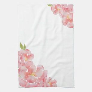 Pink peony floral garden watercolor tea towel