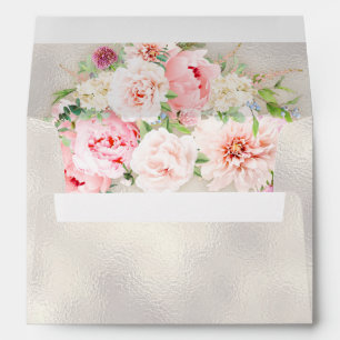 Pink Peony Floral Gold Script & Frame Envelope