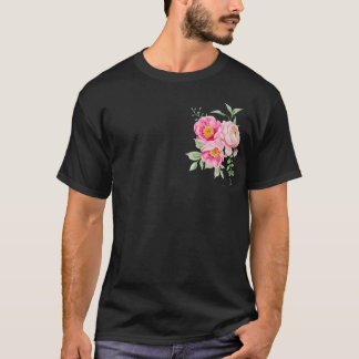 Pink Peony Floral Graphic T-Shirt Blac