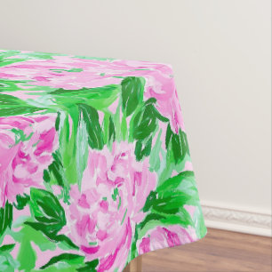Pink Peony Floral Greenery Elegant Botanical Tablecloth