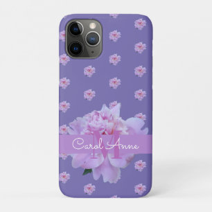 Pink Peony Floral Monogram Purple Case-Mate iPhone Case