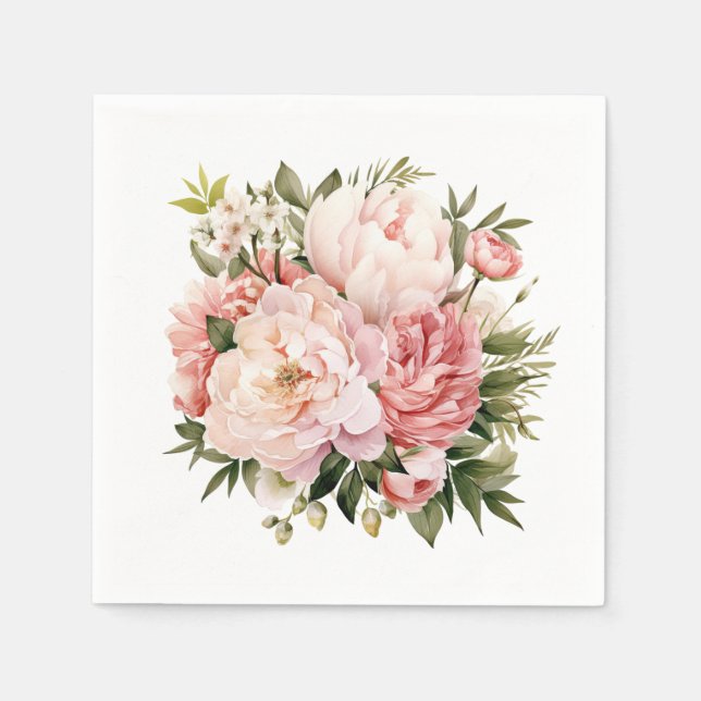 Pink Peony Floral Napkin (Front)