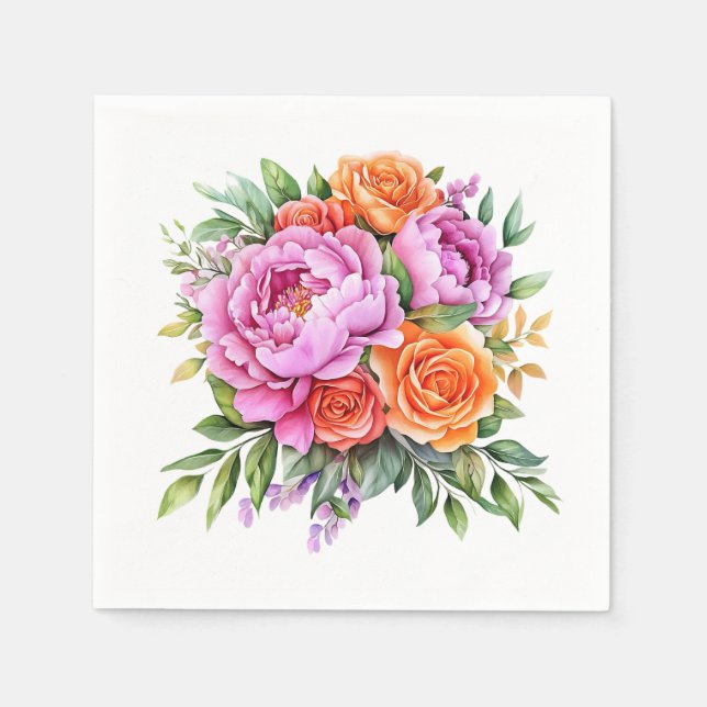 Pink Peony Floral Napkin (Front)