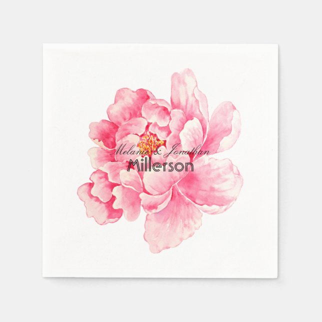 Pink Peony Floral Napkin (Front)