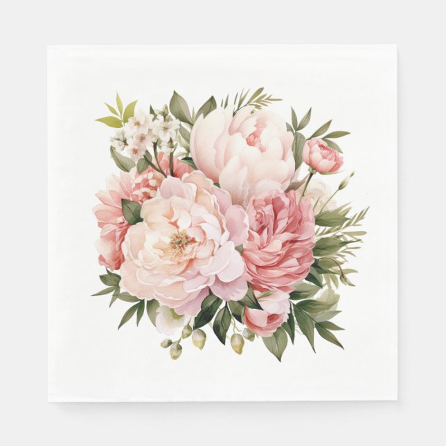 Pink Peony Floral Napkin (Front)