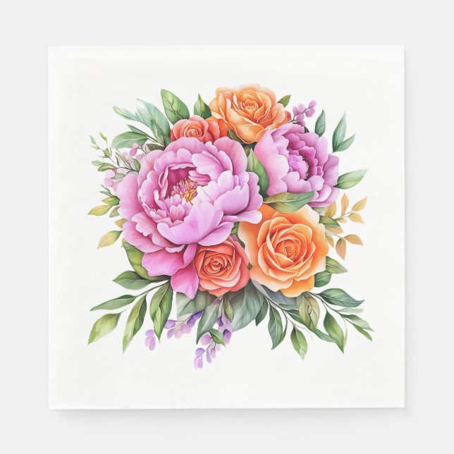 Pink Peony Floral Napkin (Front)