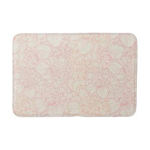 Pink Peony Floral Pattern Bath Mat