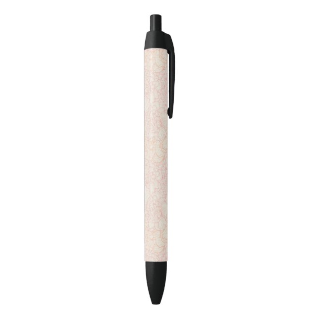 Pink Peony Floral Pattern Black Ink Pen (Bottom (Vertical))