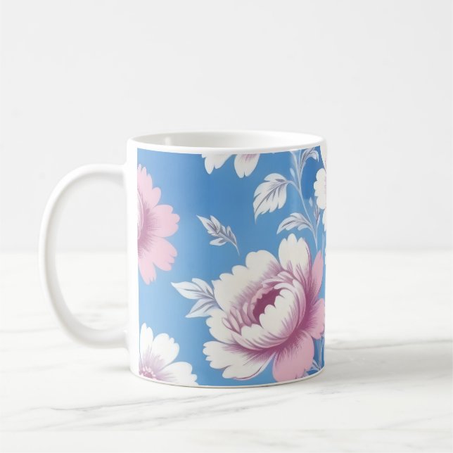 Pink peony floral pattern coffee mug (Left)