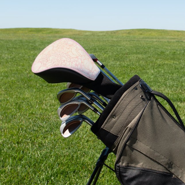 Pink Peony Floral Pattern Golf Head Cover (In Situ)