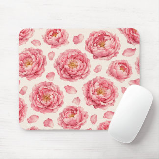 Pink Peony Floral Pattern Mouse Pad
