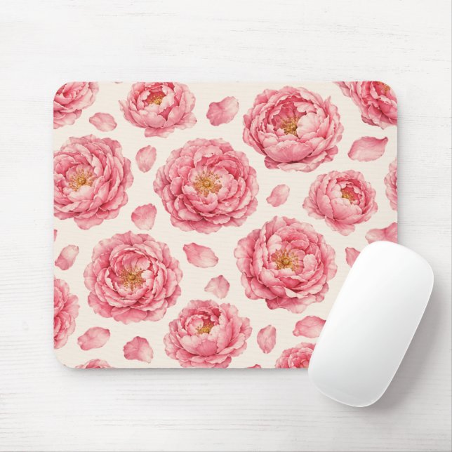 Pink Peony Floral Pattern Mouse Pad (With Mouse)