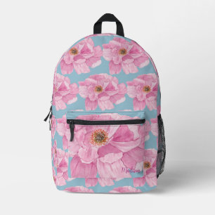 Pink Peony Floral Pattern Printed Backpack