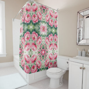Pink Peony Floral Pattern Shower Curtain