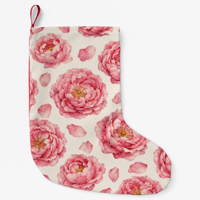 Pink Peony Floral Pattern Small Christmas Stocking (Front)