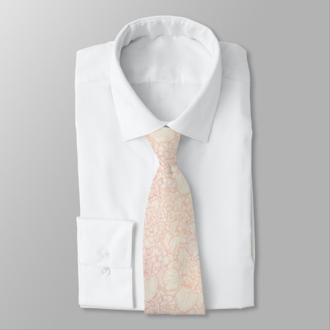 Pink Peony Floral Pattern Tie (Tied)