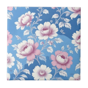 Pink peony floral pattern tile