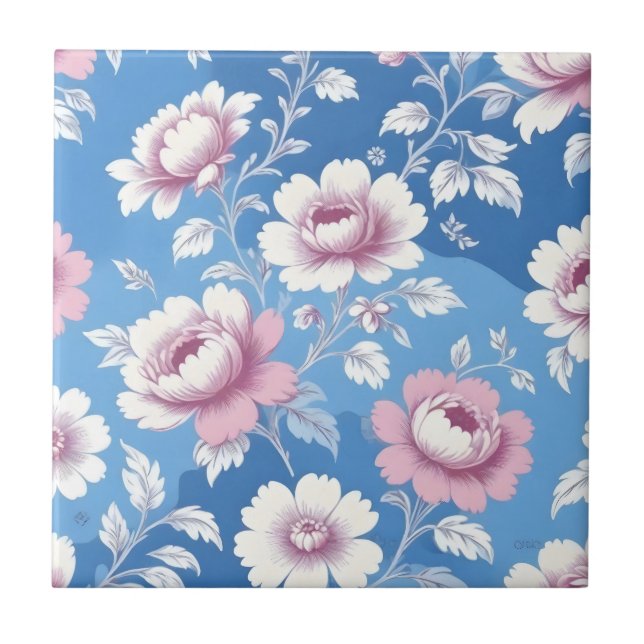 Pink peony floral pattern tile (Front)
