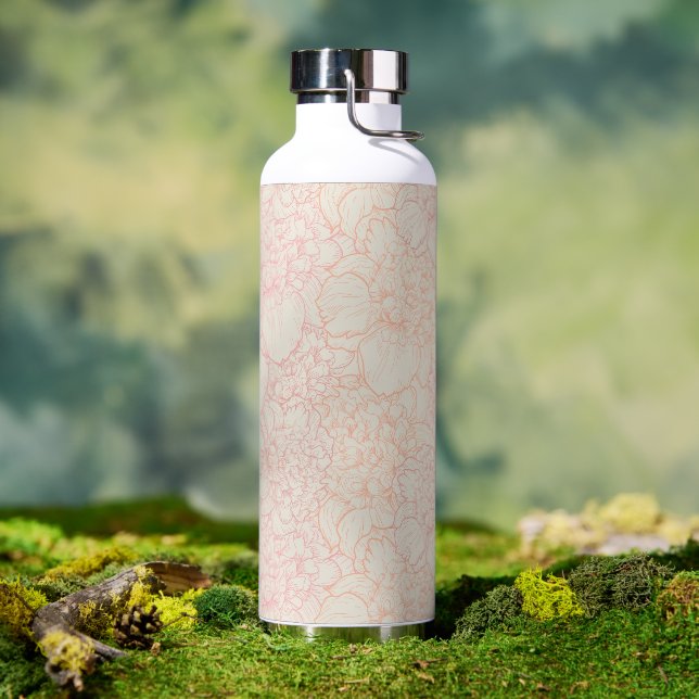 Pink Peony Floral Pattern Water Bottle (Outdoor)