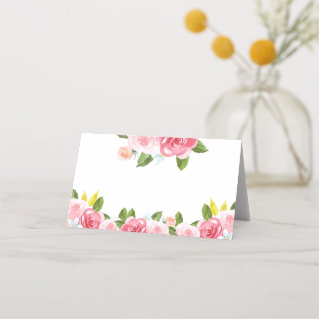 Pink Peony Floral Place Cards (Front)