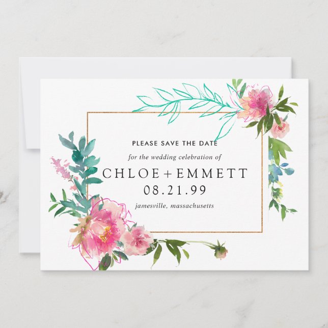 Pink Peony Floral Save the Date Invitation (Front)