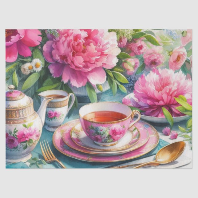 Pink Peony Floral Teatime Tissue Paper (Front)
