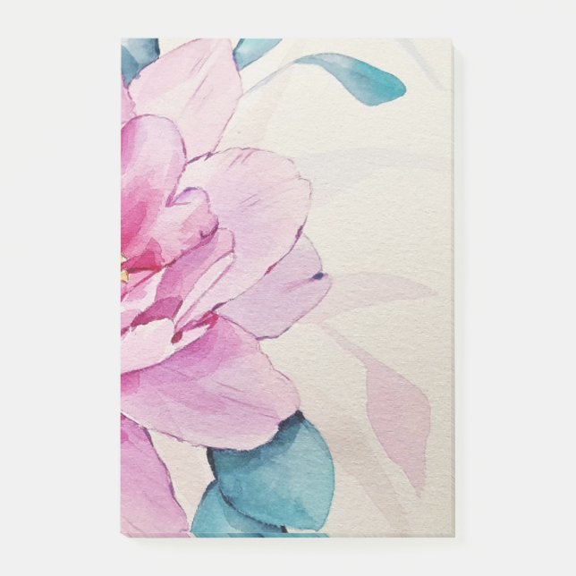 Pink Peony Floral Watercolor Art Post-It Notes (Front)