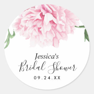 Pink Peony Floral Watercolor Bridal Shower Classic Round Sticker