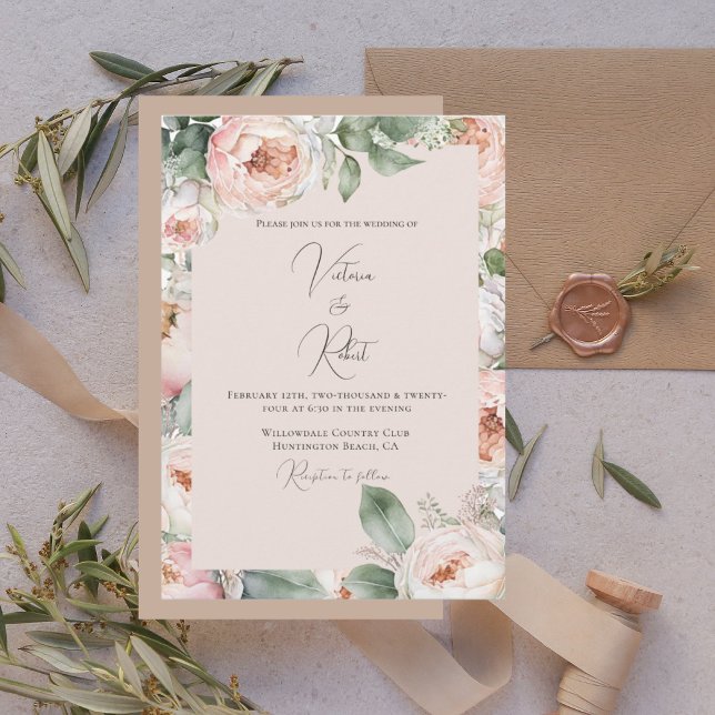 Pink Peony Floral Watercolor Modern Wedding Invitation (Creator Uploaded)