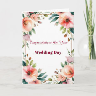 Pink Peony Floral Wedding Wishes Greeting Card 💍