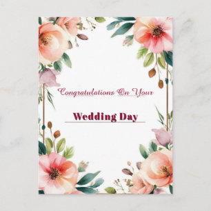 Pink Peony Floral Wedding Wishes Greeting Card 💍
