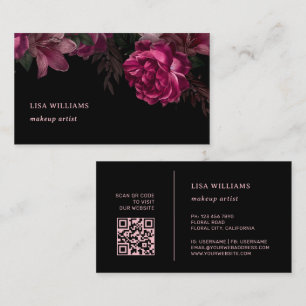 Pink Peony Flower Black Business Card