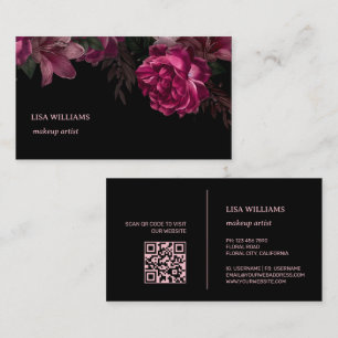 Pink Peony Flower Black Business Card
