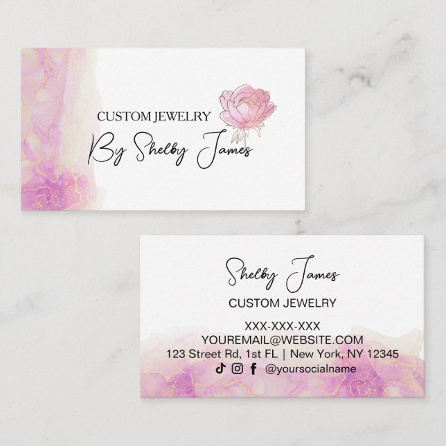  Pink Peony Flower Business Card (Front/Back)
