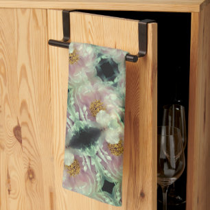 Pink Peony Flower Centre Pattern Tea Towel