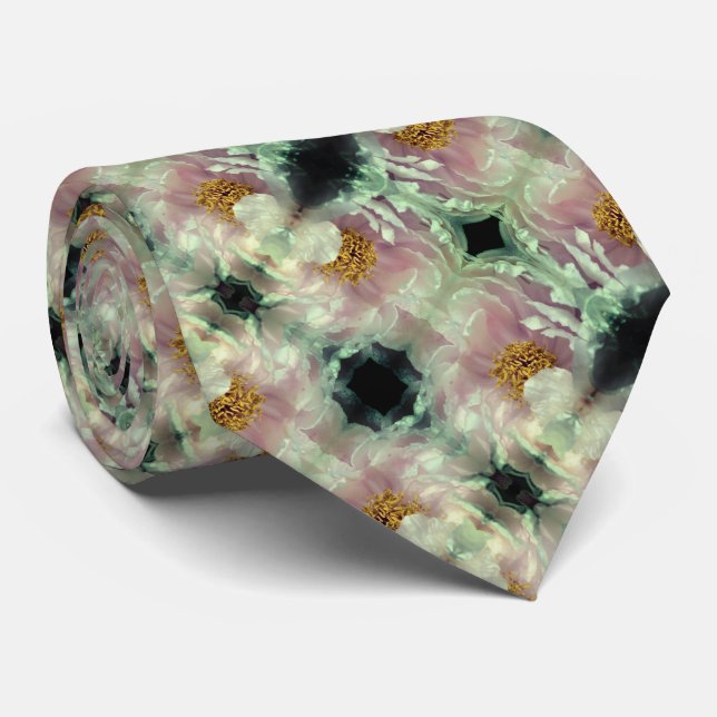 Pink Peony Flower Centre Pattern     Tie (Rolled)