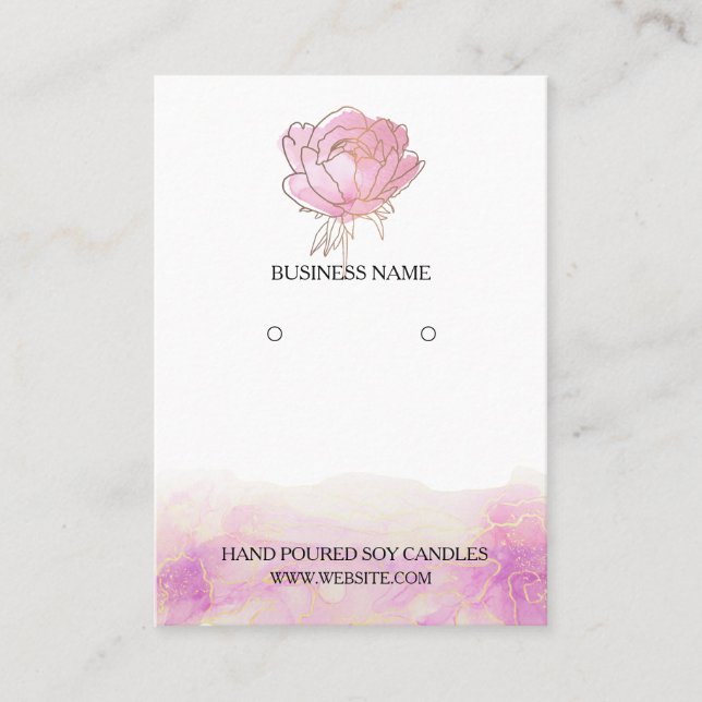  Pink Peony Flower earrings display Business Card (Front)