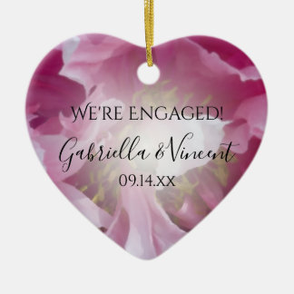 Pink Peony Flower Engagement Ceramic Tree Decoration