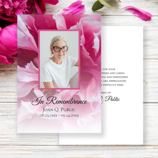 Pink Peony Flower Funeral Memorial Sympathy Thank You Card (Creator Uploaded)