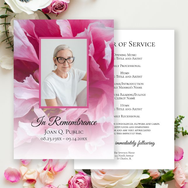 Pink Peony Flower Funeral Service Programme (Creator Uploaded)