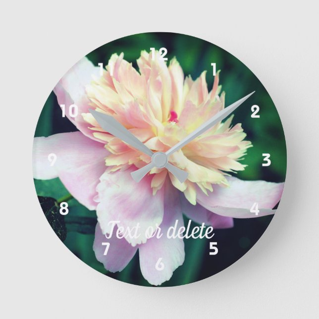 Pink Peony Flower In Bloom Close Up Personalised Round Clock (Front)