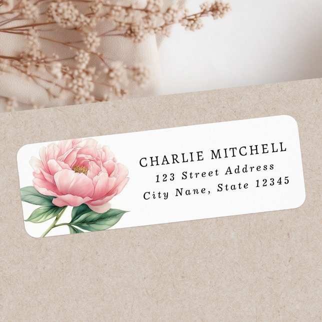 Pink peony flower painting return address (Pink peony flower painting return address label)